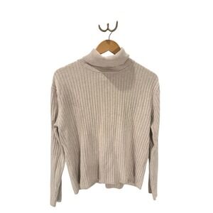 Vintage Talbots Women's Ribbed Knit Turtleneck Sweater Long Sleeve Beige Cotton‎